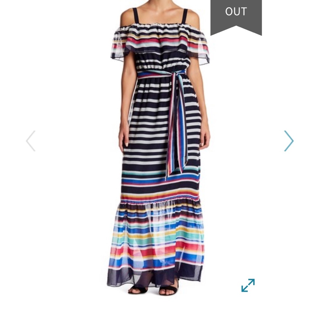 Eliza J cold shoulder striped maxi, worn twice!